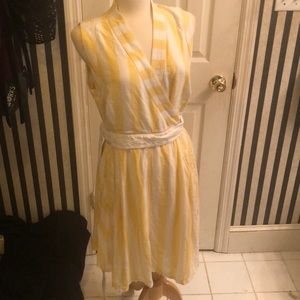 Spartina 449/ XL/ Garden Wrap Dress; Lemon Yellow Stripes with Embroidered Belt